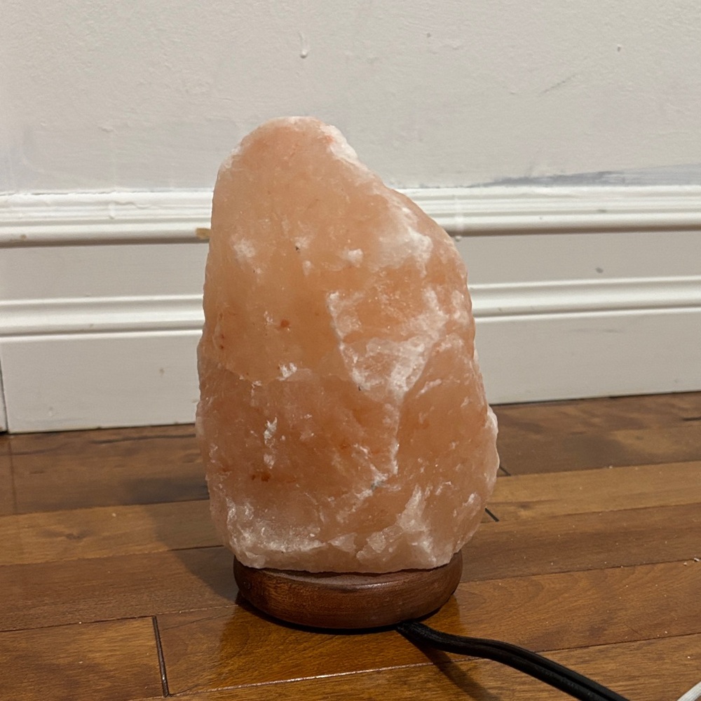 Himalayan Pink Salt Lamp on Wooden Base